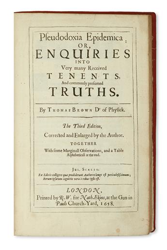 MEDICINE  BROWNE, THOMAS, Sir. Pseudodoxia Epidemica . . . Third Edition.  1658